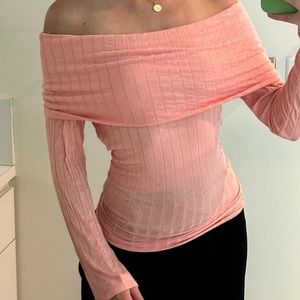 Vintage. y2k, long sleeve, pink off the shoulder top
